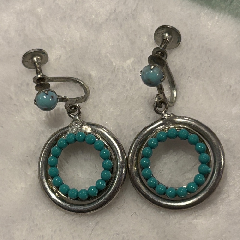 Silver and Turquoise Beaded Earrings